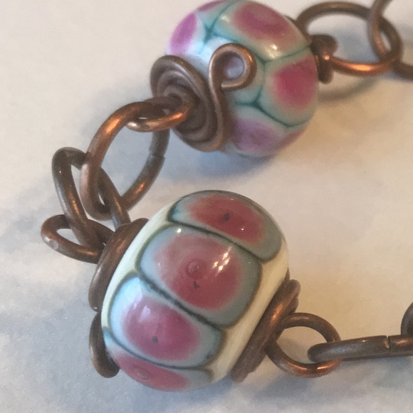 Handcrafted Copper n Lampwork Glass Link Bracelet. - Picture 8 of 8